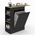 Bloc cuisine TIBO 90 cm avec emplacement poubelle, tablette pliante, tiroir et rangements lateraux noir bois