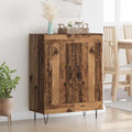 Bahut moderne en bois composite et metal effet vieilli 69,5 x 34 x 90 cm avec deux portes et espace de rangement