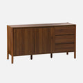Bahut noyer 150 x 42 x 78,5 cm avec deux portes et trois tiroirs, meuble decoratif au style naturel
