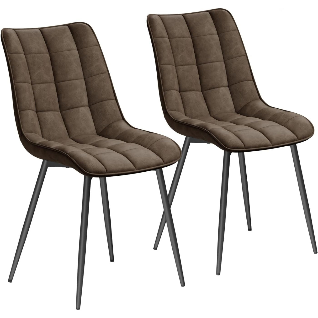 Deux chaises de salle a manger en similicuir brun clair, siege confortable pour interieur contemporain