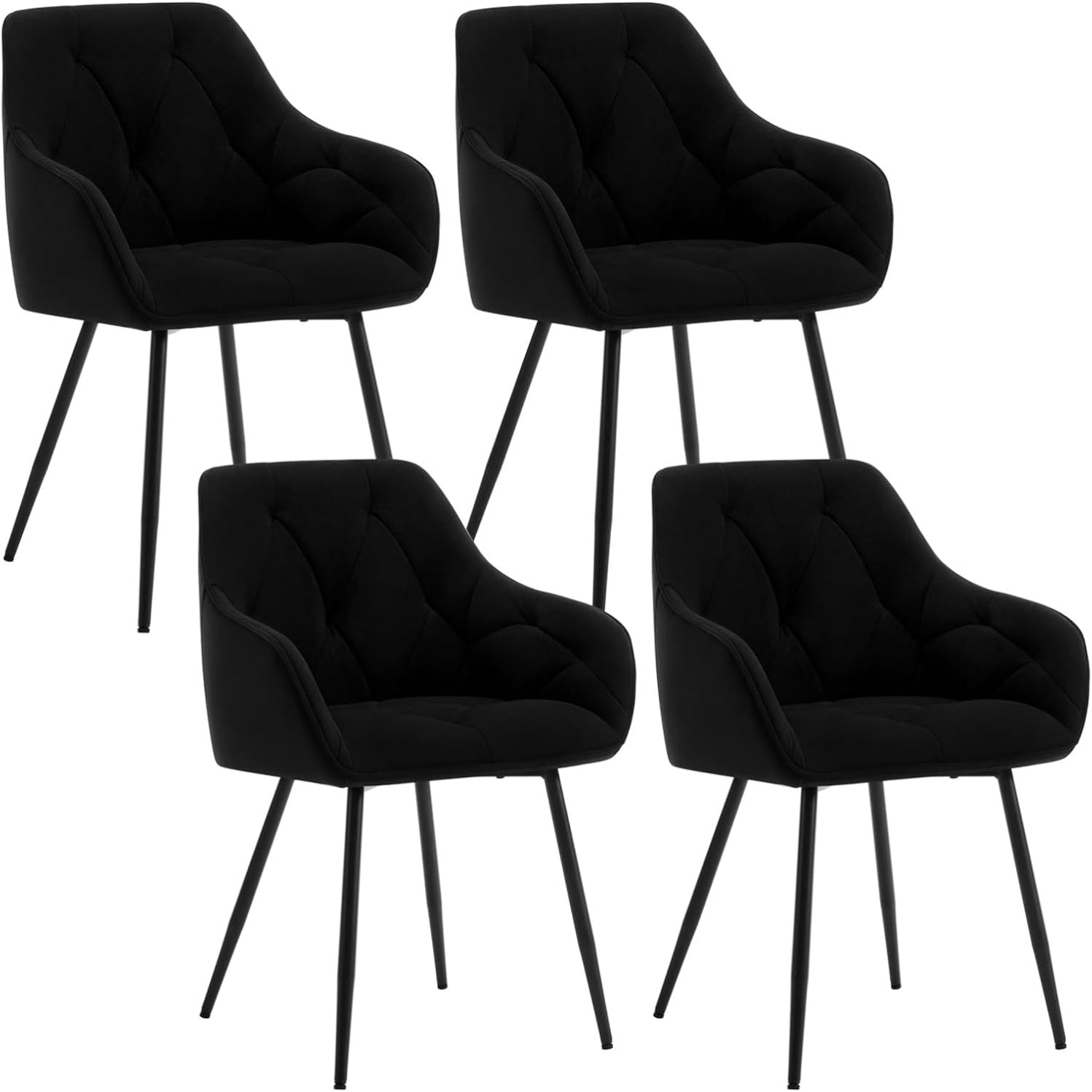 Lot de quatre chaises en velours noir avec assise confortable, style contemporain pour cuisine ou salle a manger