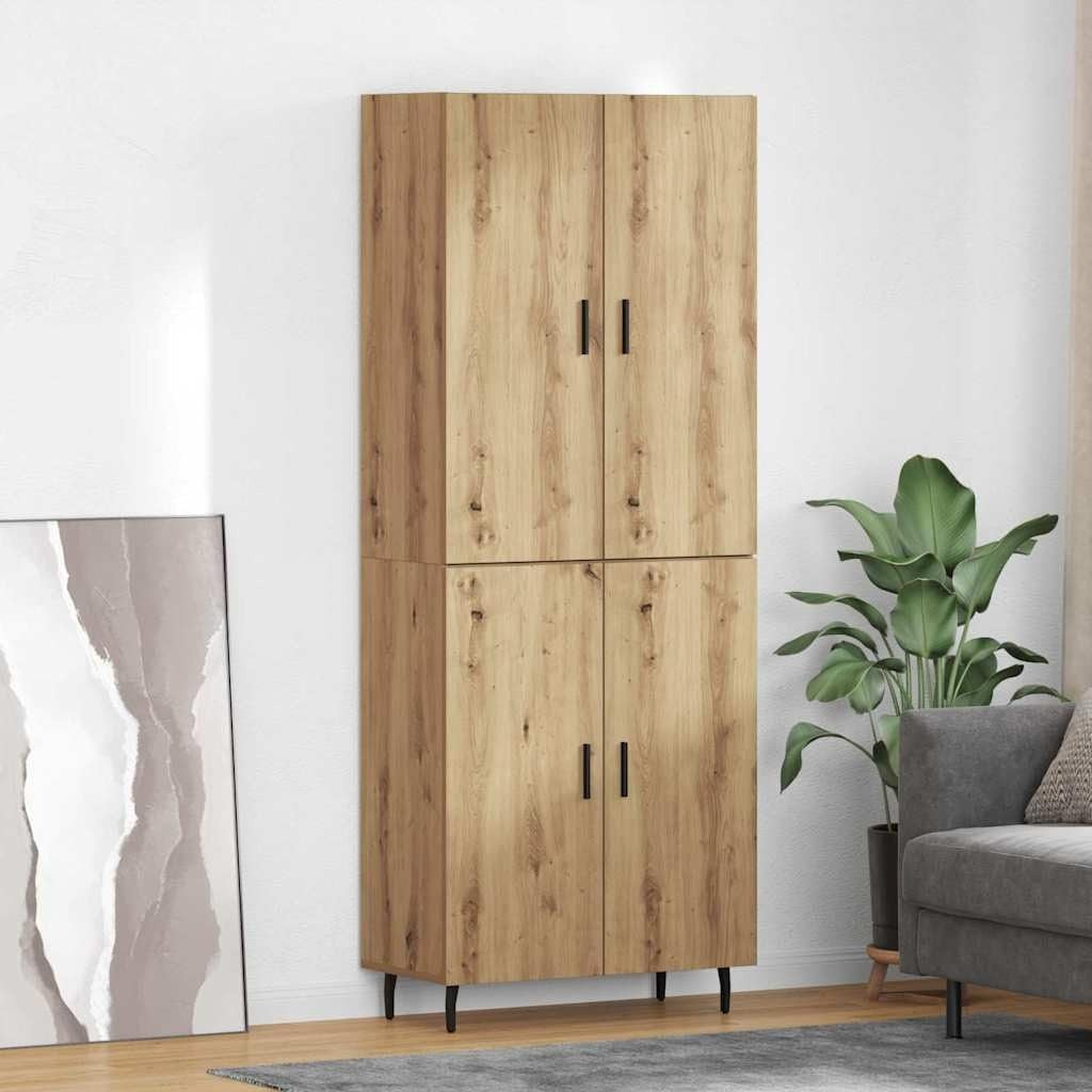 Vitrine haute en chene artisanal avec finition bois et verre, mobilier spacieux pour exposer et ranger dans le salon ou la cuisine