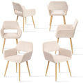 Lot de six fauteuils scandinaves en velours cotele beige clair avec pieds metalliques, assises confortables