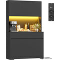 Buffet cuisine noir 180 cm avec eclairage LED integre et prises electriques