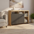 Meuble bas Malo 110 cm en finition hetre et noir, solution compacte pour organiser vos affaires quotidiennes