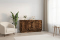 Buffet chene fume 102 cm avec finition resistante a l'humidite, meuble classique avec espace exposition pour interieur