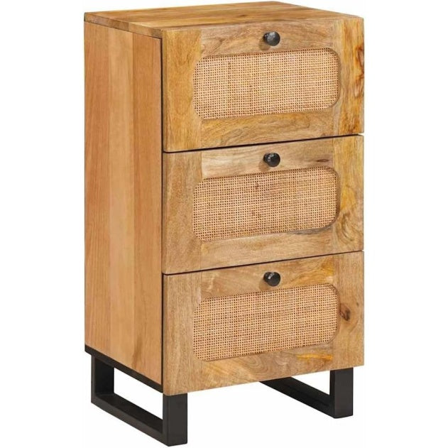 Buffet marron en bois de manguier massif 40 x 33 x 75 cm avec tiroir, portes et compartiments pour vaisselle et objets