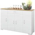 Buffet compact blanc 110 cm avec quatre portes et un tiroir, solution de rangement moderne pour interieur
