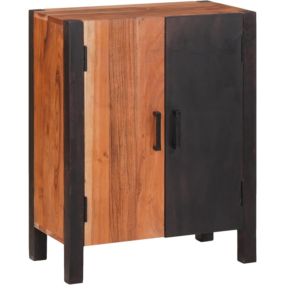Petit buffet en acacia massif marron 55 x 30 x 75 cm avec etageres, portes et details metalliques pour un interieur moderne