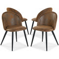 Ensemble de quatre chaises marron en daim avec structure metalique, rembourrage confortable et revetement resistant aux rayures